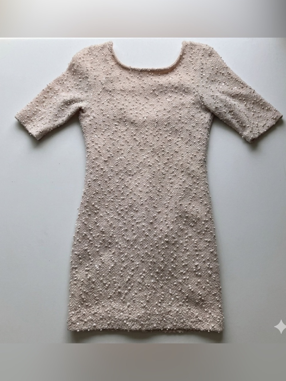 Forever 21 Beige Textured Sequin Shift Dress Short Sleeve Women’s XS